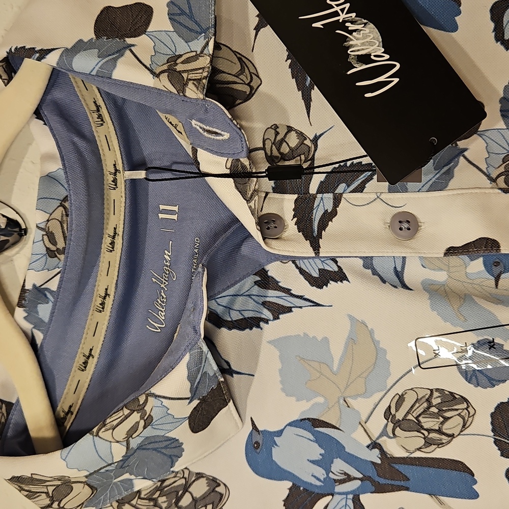 Walter Hagen NWT Golf Dri Fit Polo Mens, Floral Bird Bluejay 11 Majors Shirt XL - Picture 7 of 12